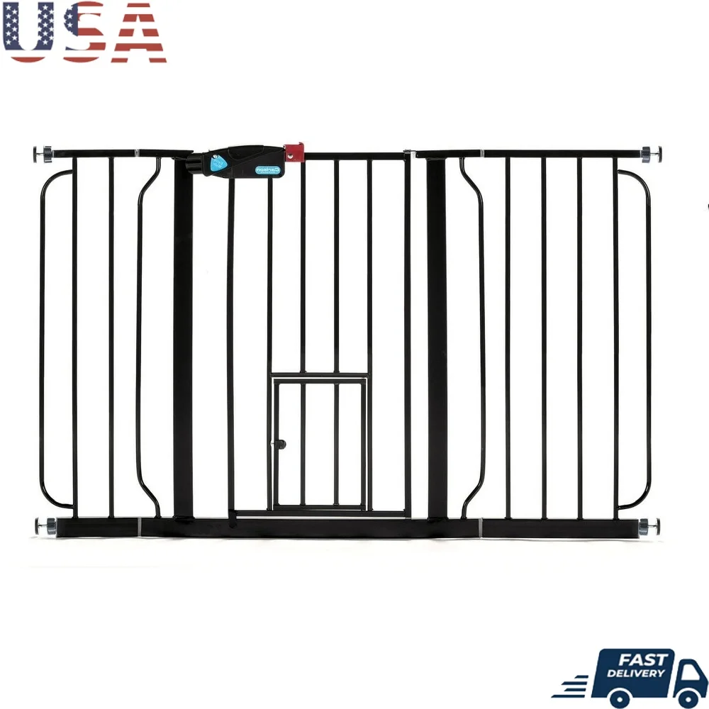 

Extra Wide Walk-Thru Pet Gate with Small Animal Door Pressure-Mount Installation Adjustable All Steel Frame Dogs and Cats