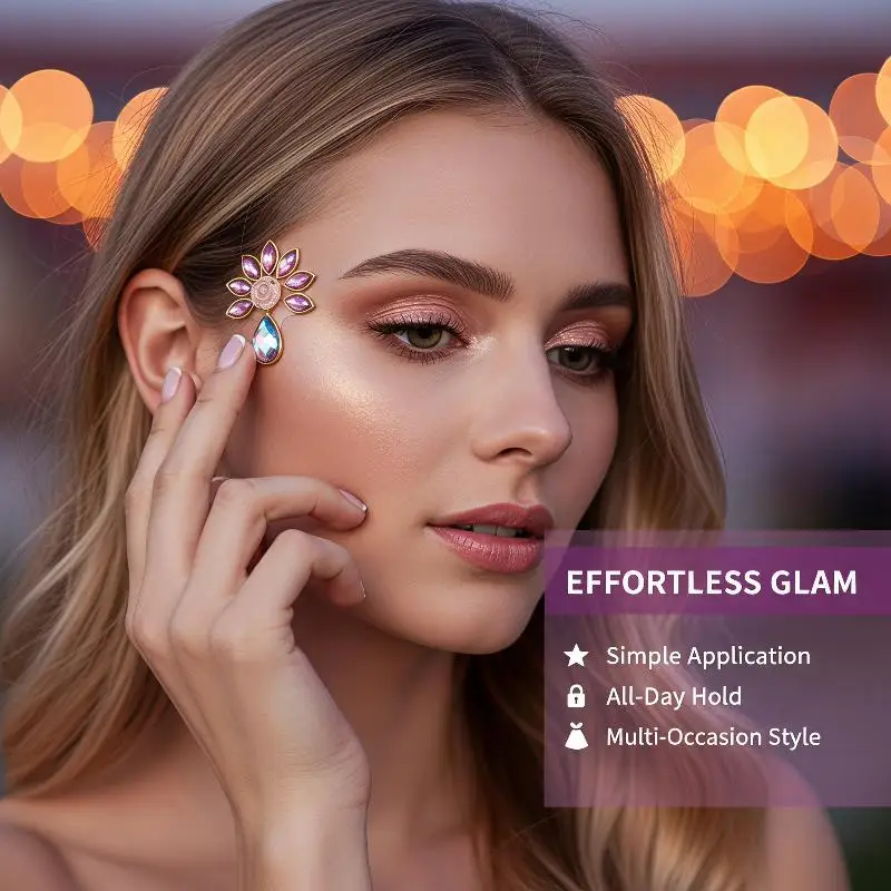 Face Jewel Stickers Iridescent Rhinestone Self Adhesive Lightweight for Outdoor Festival Camping Trip Makeup