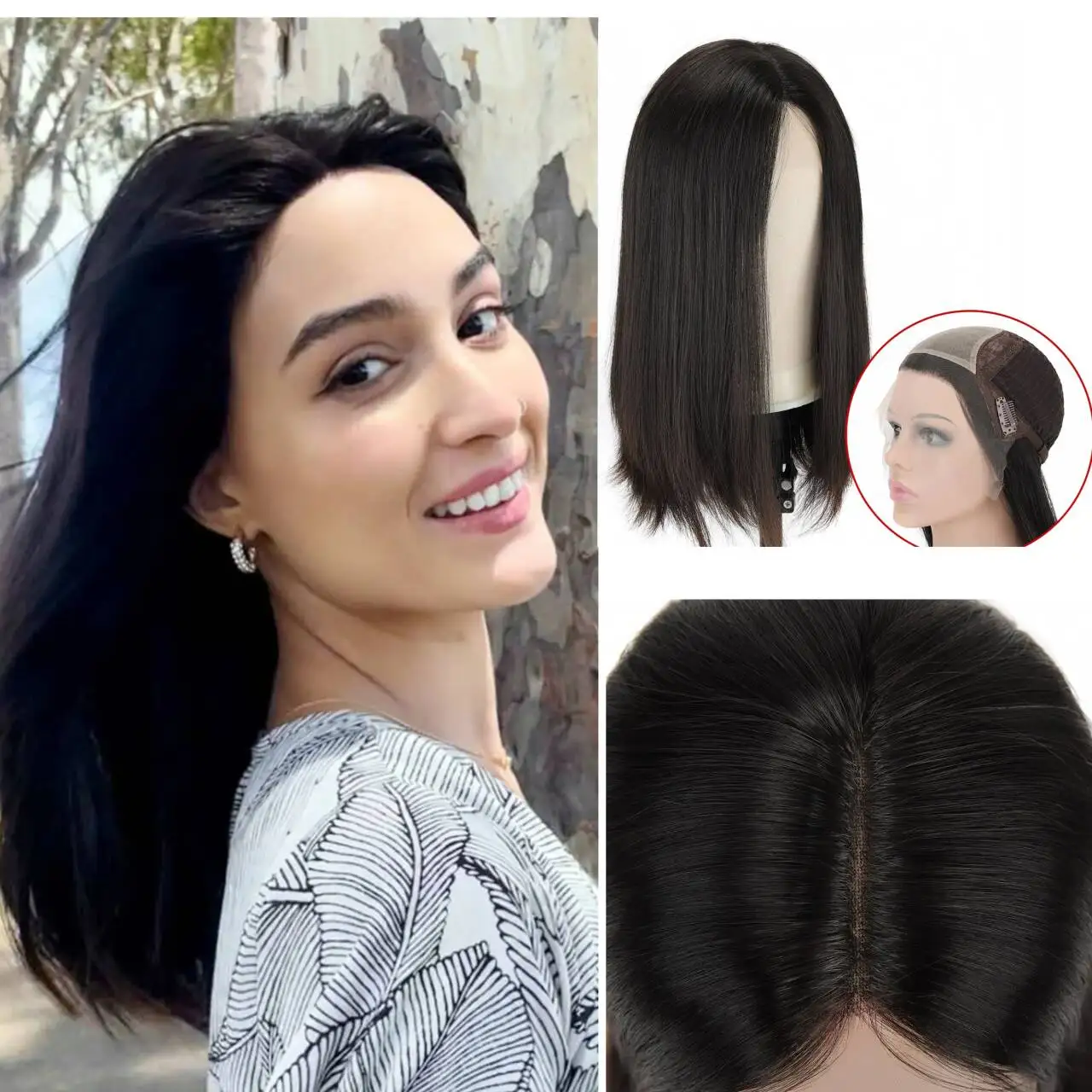 TUWG02 European Virgin Hair Lace Front Wig for Women Glueless Jewish Style 130 Density Lace Top Human Hair Wig for Thinning Hair