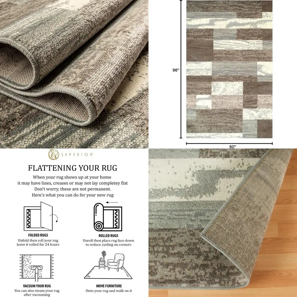 

Light Blue & Ivory 5' x 8' Geometric Brick Area Rug, 8mm Pile, Jute Backed, Anti-Static & Water-Resistant