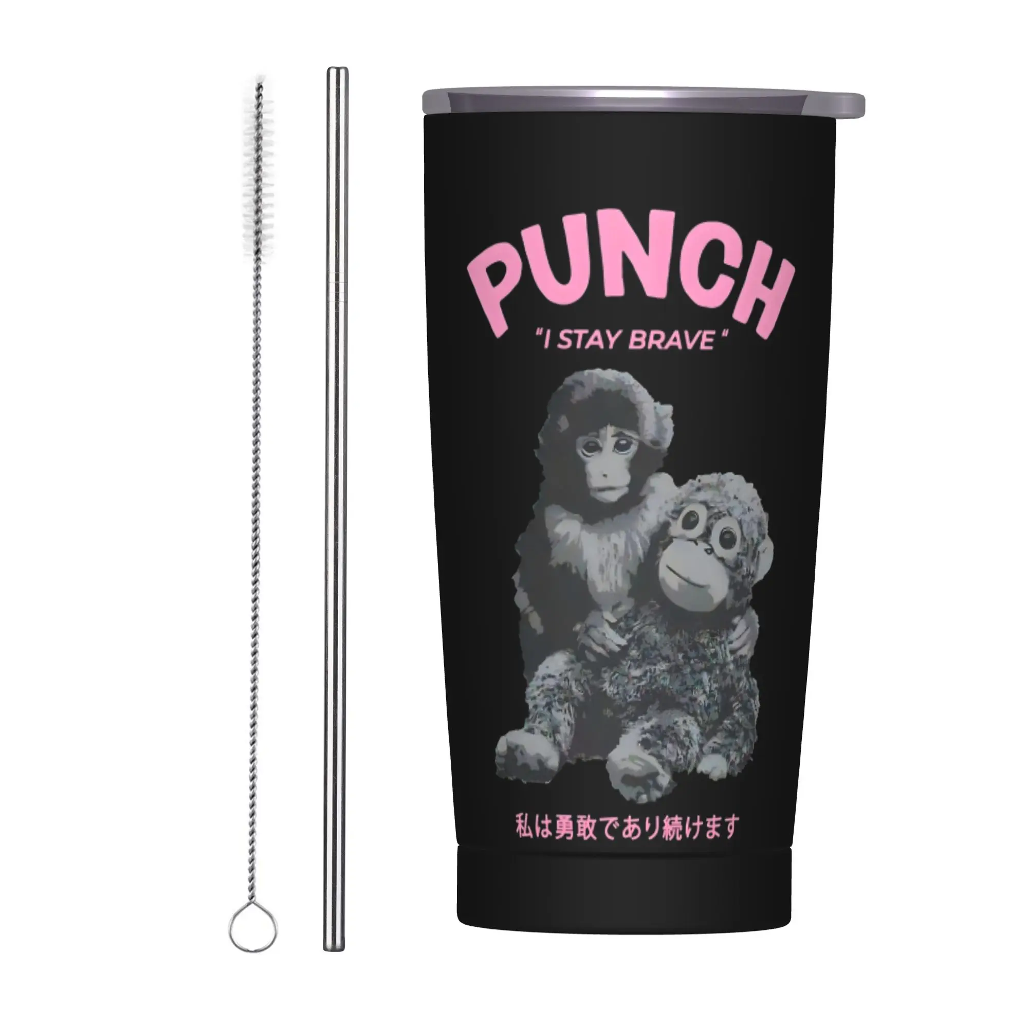 Edelstahl-Thermobecher „Punch The Monkey“ – Kaffeebecher mit Wärmeisolierung für Kalt- und Heißgetränke, Auto-Becher, Reise-Wasserflasche