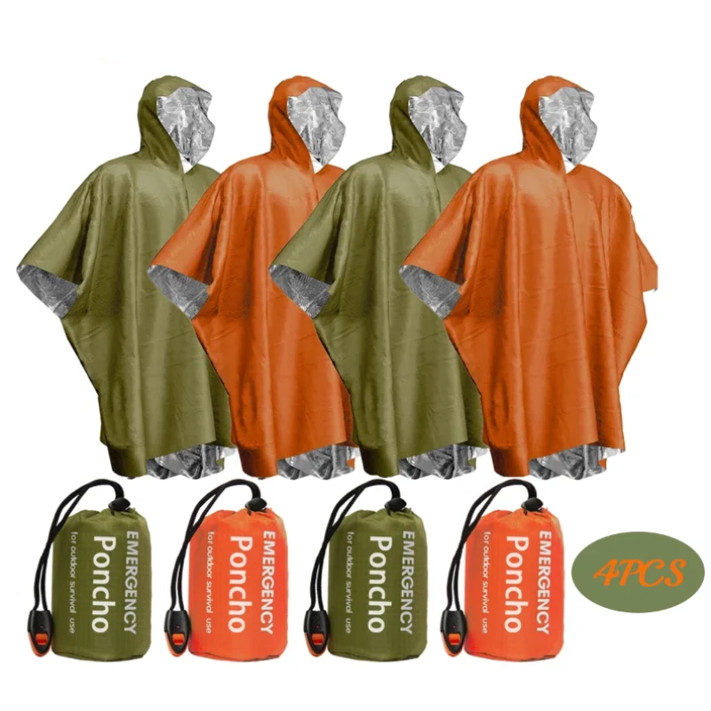 3-in-1 Military Style Waterproof Hooded Raincoat Camping Hiking Poncho Motorcycle Cover Emergency Tent Shelter