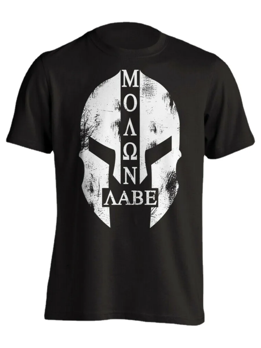 Distressed Spartan Warrior Helmets Molon Labe T-Shirt. Summer Cotton Short Sleeve O-Neck Mens T Shirt New S-3XL