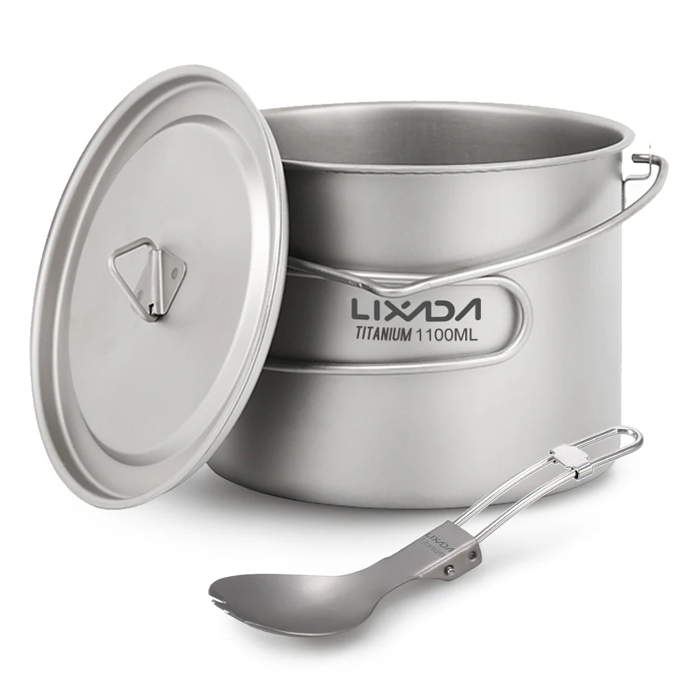 Lixada Lightweight Titanium Pot with Folding Spork Camping Water Cup Mug for Outdoor Camping Hiking Backpacking Picnic