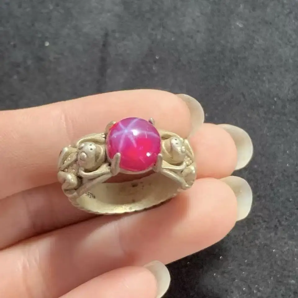 

Exquisite Handcrafted Silver Star Gemstone Ring with Cloisonne Silver Setting, Open-Back Round Ring Shank, Women's Style Gif