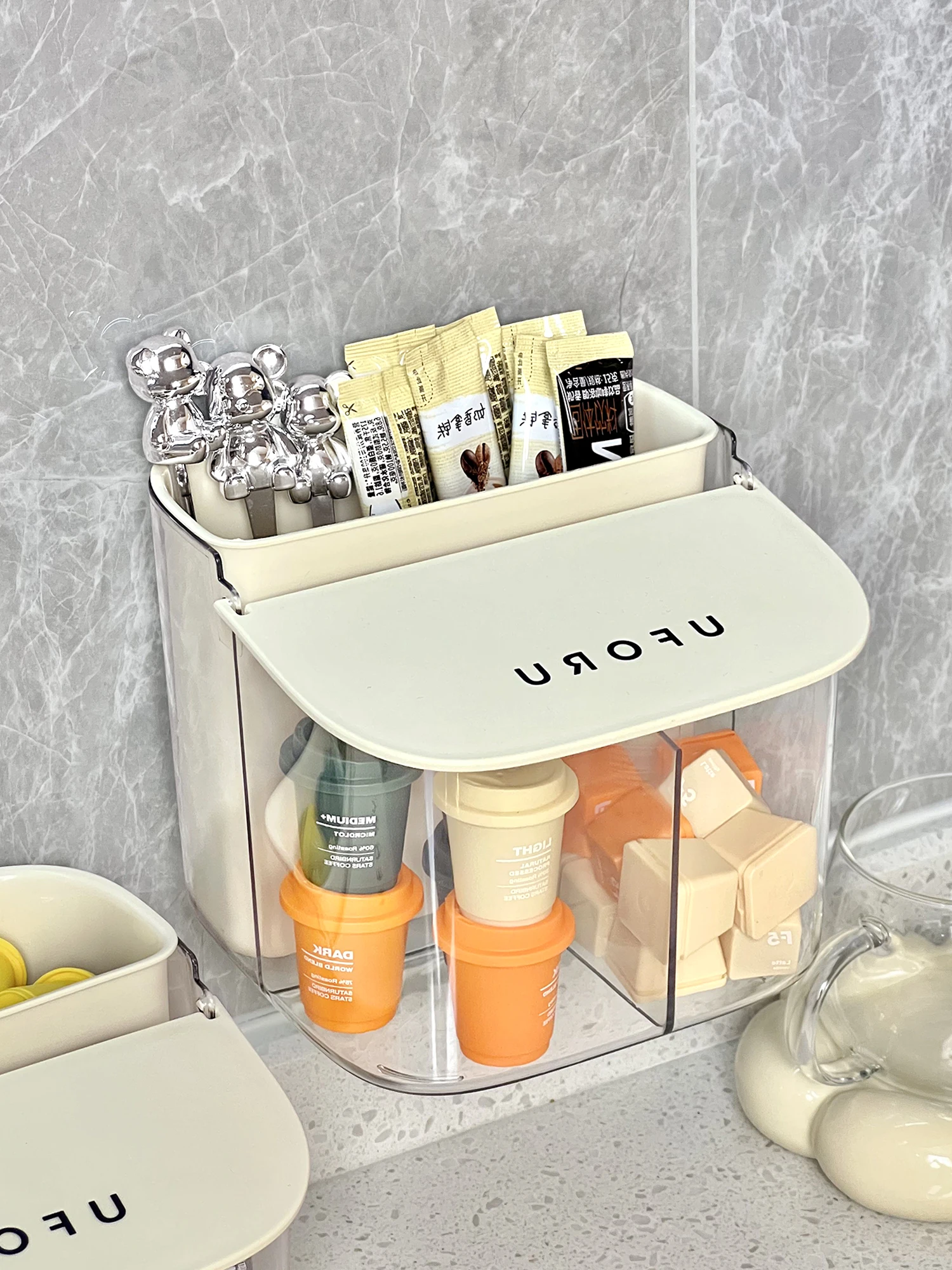 Desktop Storage Tool Coffee Storage Box Office Bar Counter Partition Shelf Transparent Dustproof Storage Box Capsule Holder