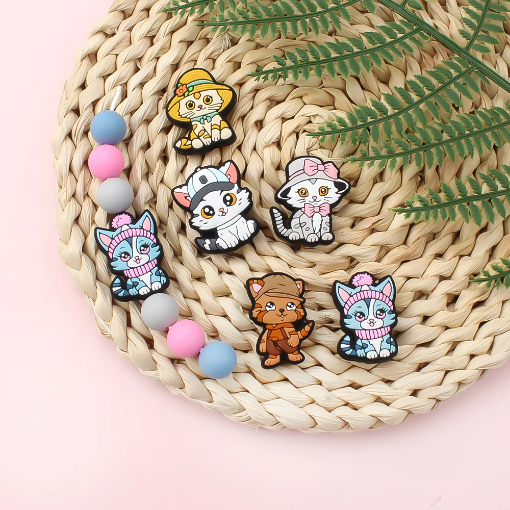 5/10pcs Baby New Silicone Beads Cartoon Cute Kitten for Pendant Pacifier Chain Making Focal Jewelry Accessories Creative Gifts