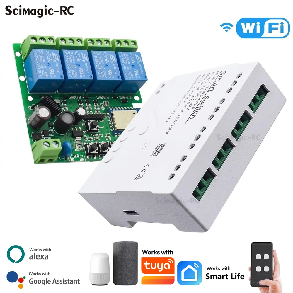 4CH Relay Wifi Smart Switch Module 7-32/110-220V Light Motor Receiver Smart Life APP Remote Control for Work with Tuya Alexa