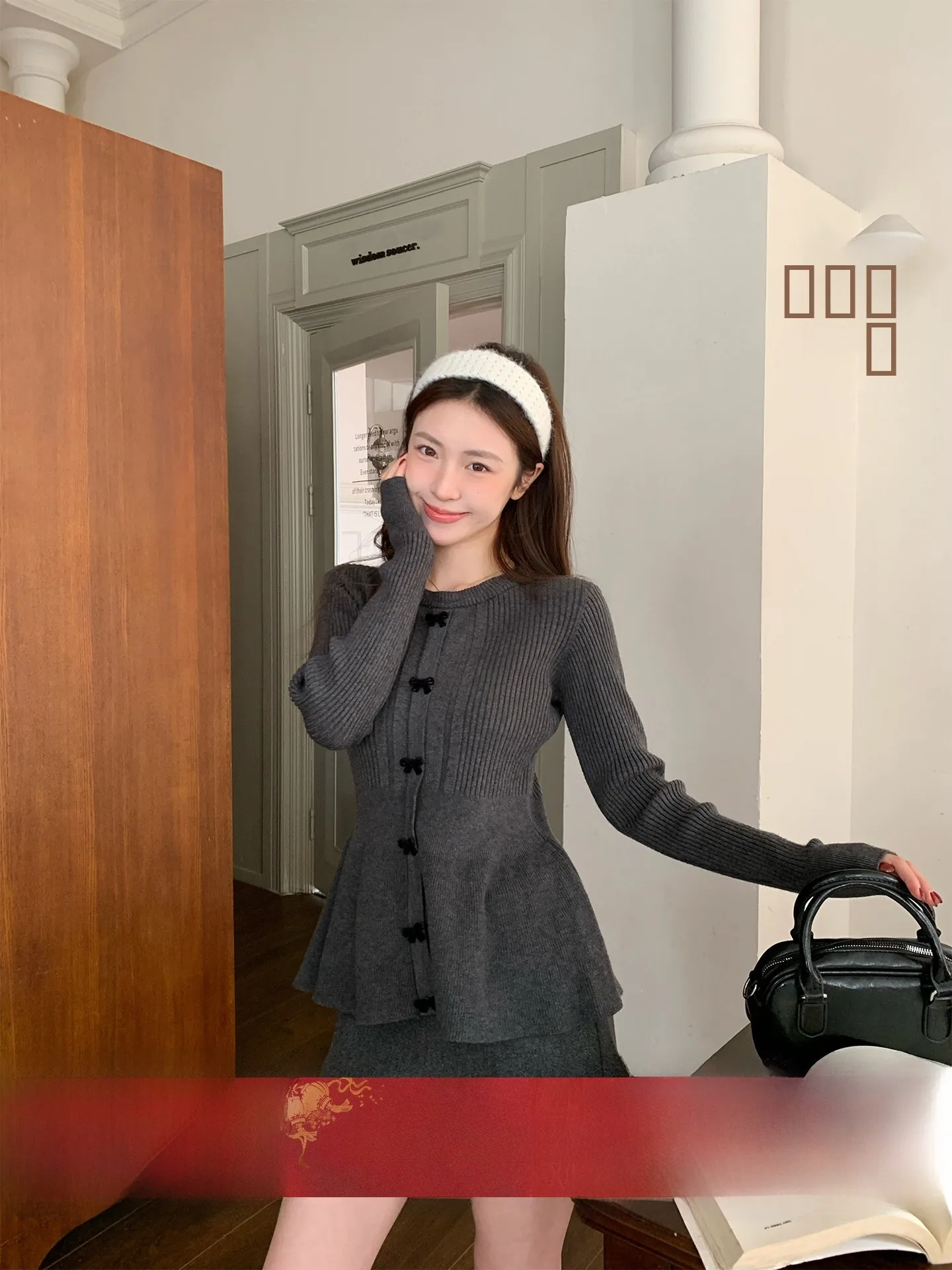 

Женский вязаный топ Morning Bloom Sweet Knot с завязками на талии, корейский стиль, для ранней весны, облегающий, с длинным рукавом, повседневный, с круглым вырезом