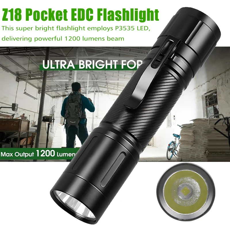 

P353535 Мини-фонарик EDC: карманный светодиодный фонарь с высоким люменом и зажимом, яркий свет для кемпинга, безопасности, работы и экстренного использования