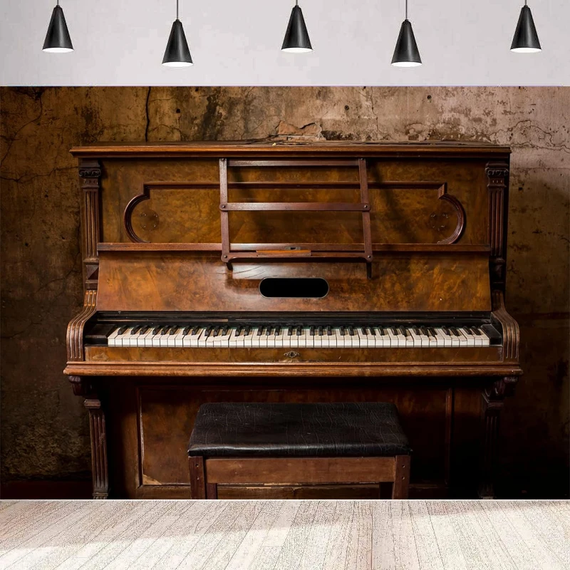 Wooden Piano Photography Backdrop Vintage Piano And Chair in Abandoned House Background Home Party Backdrop Wall Banner Poster