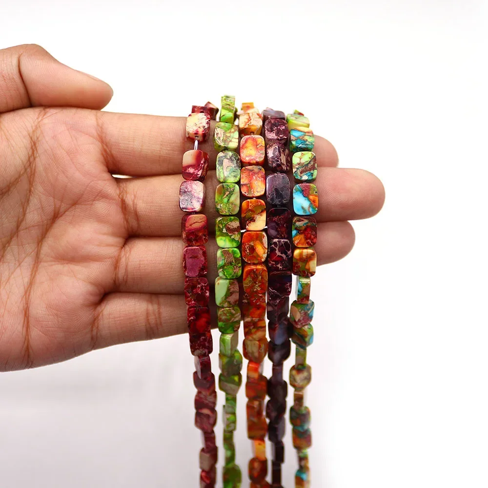 5-Color Dyed Imperial Stone Rectangular Straight Hole Loose Beads 1 Strand For Jewelry Making DIY Vintage Necklace Bracelet Gift