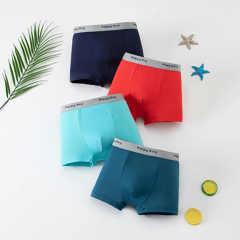4-Piece Set of Boys' Four Season Solid Color Simple Underwear, Comfortable Elastic Waisted Children's Boxer Shorts, Home Shorts