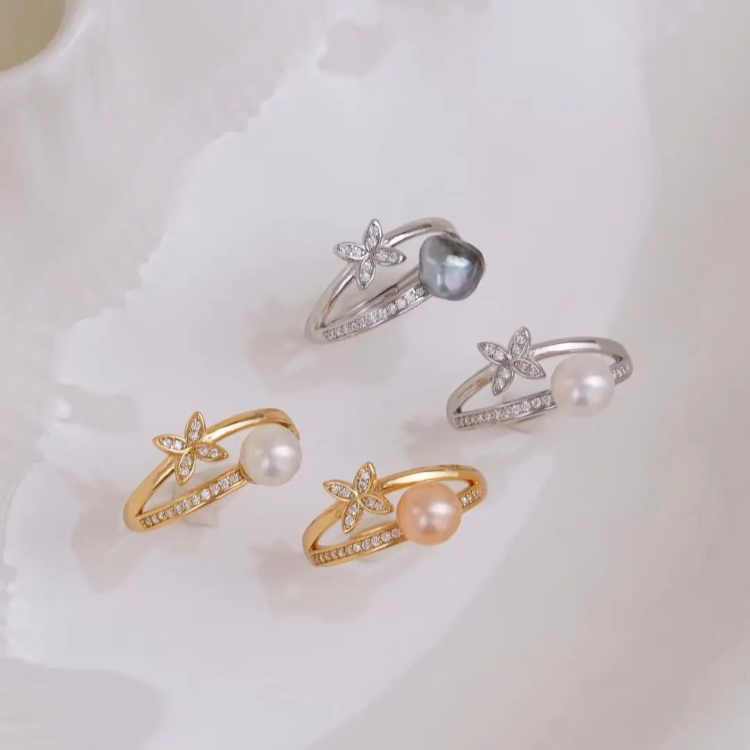 S925 Sterling Silver Adjustable Finger Ring Mountings Base Setting Findings Jewelry Components for 6-7mm Pearls 3pcs/lot