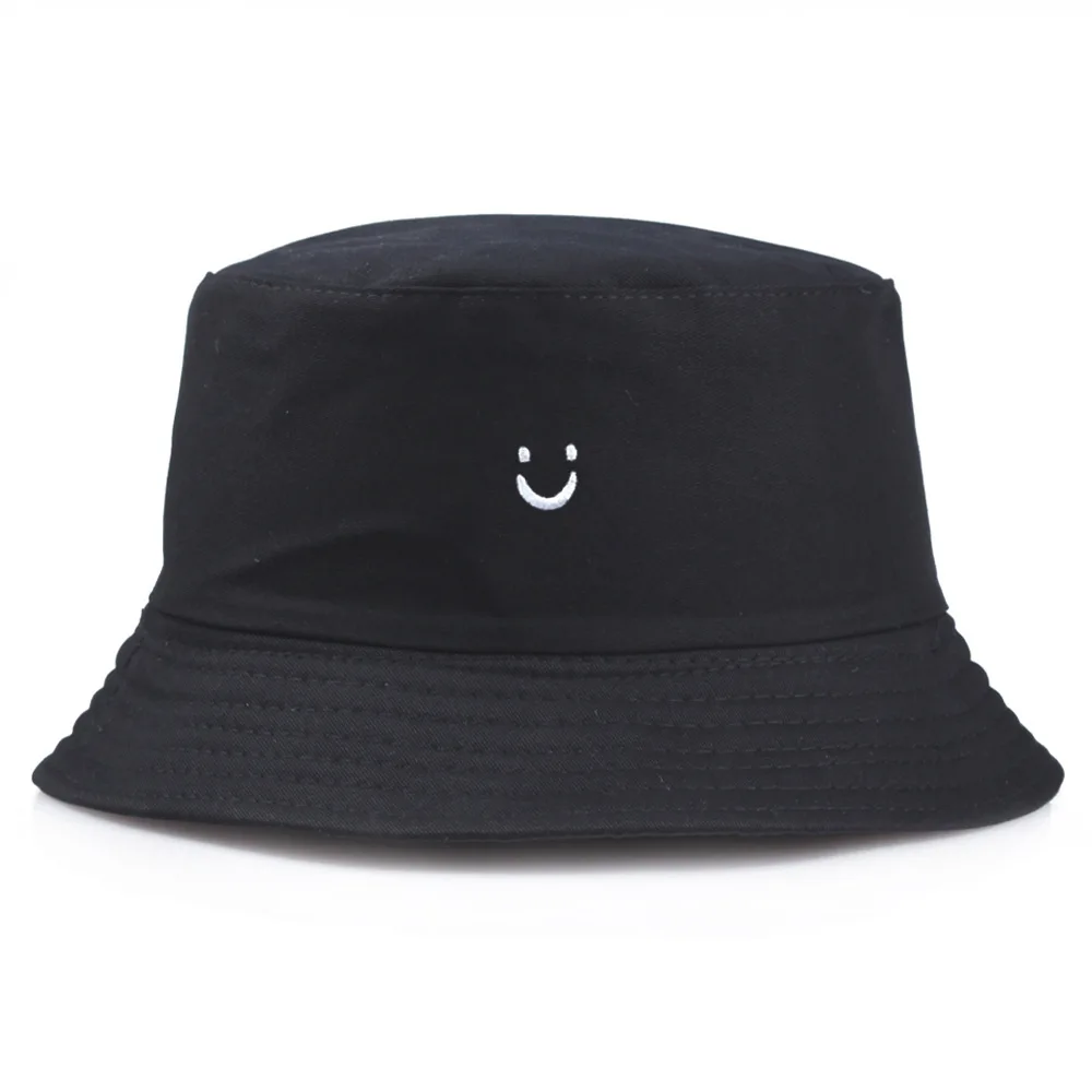 New Smiling Face Embroidered Fisherman Hat Women's Cute Sunscreen Bowl Hat Men's Outdoor Sunshade Hat