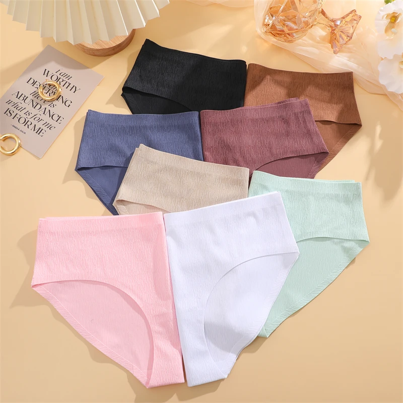 1Pc Women Seamless Panties Sexy Underwear Ice Silk Briefs Morandi Colours Ruffle Waist Underpants Invisible Lingerie S-XL