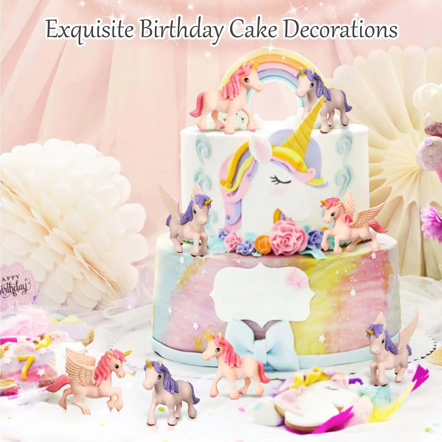 12Pcs MiniUnicorn Lovely Flying Horse Unicorn Figurine Unicorn Cake Toppers Figurines Birthday CakeTopper forUnicorn Theme Party