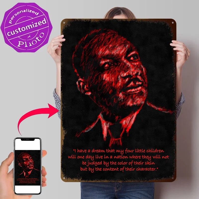 Martin Luther King Jr. Portrait Personalized 3D Textured Metal Poster Wall Art Vintage Tin Signs for Room Decoration Items Decor
