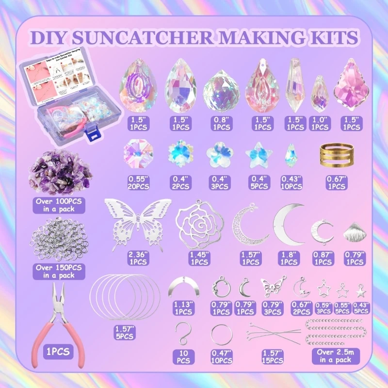 Pack of 200 Suncatchers Craft Set Sun Catchers Craft Set with Hooks Chain Crystal Pendant Sun Catchers for Garden Window