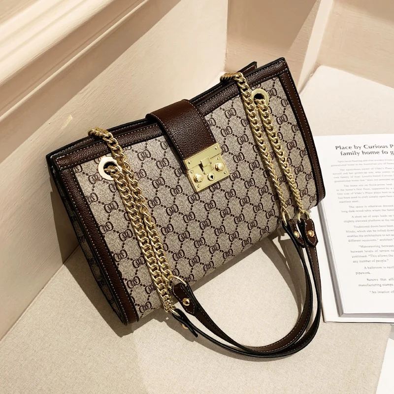 Vintage Geometric Print Rectangle Handbag 2026 New Arrival Fashionable Elegant Versatile Minimalist Chain Crossbody Shoulder Bag