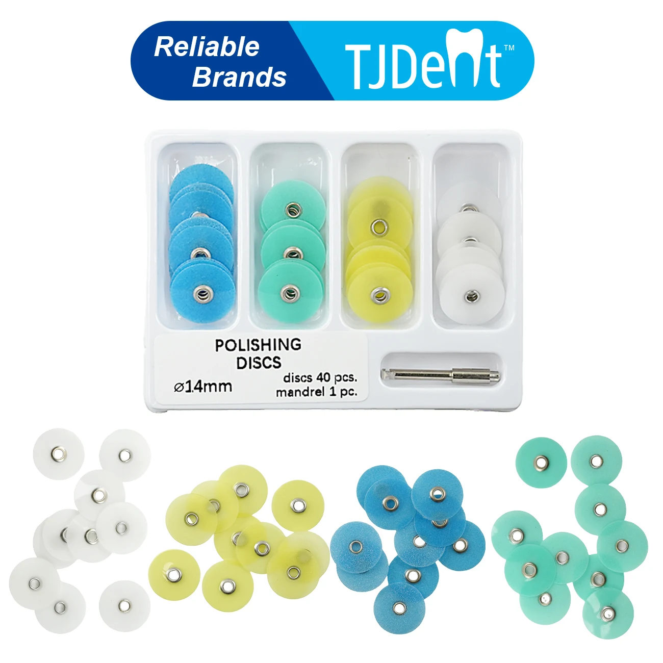 TJDent 40Pcs/Box Dental Polishing Discs Composites Ceramics with Mandrel 4 Colors Restorations Autoclavable Dental Material