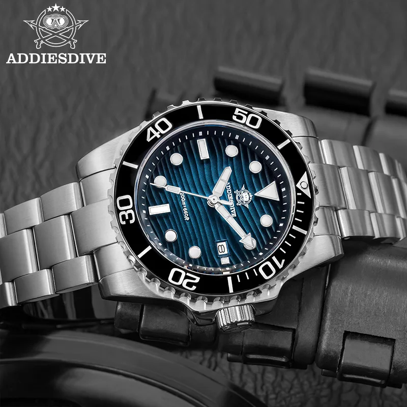 ADDIESDIVE Men's 2115 Quartz Watch Sand Dial 200M Waterproof Wristwatch 41mm Stainless Steel BGW9 Luminous Dive Watches Gift Box