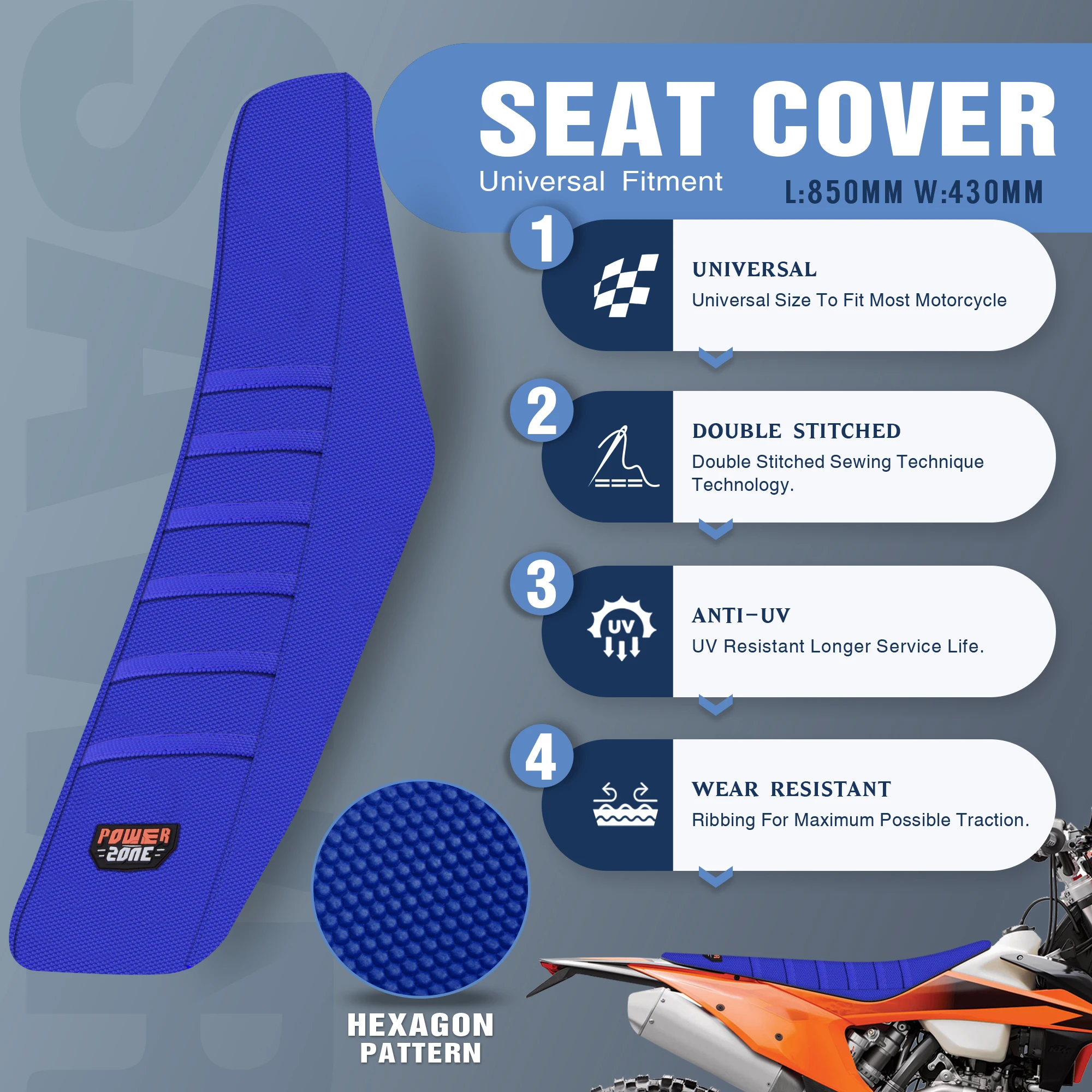 Sawrain Universal Pro Ribbed Rubber Seat Cover For KTM Honda YAMAHA Suzuki Enduro  Off-Road Motocross Gripper Seat Cushions