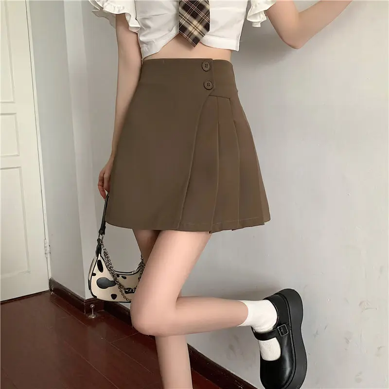 

Autumn Skirt Female 2023 High Waist A-line Irregular Pleated Skirt for Small Women High Waist Slim Solid A-line Skirt Female