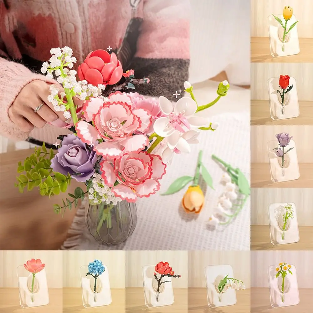 

Multicolor Micro Particle Building Blocks Plastic Rose Carnation Tulip Mini Flower Plant Bricks DIY Flower Puzzle Assembly Toy
