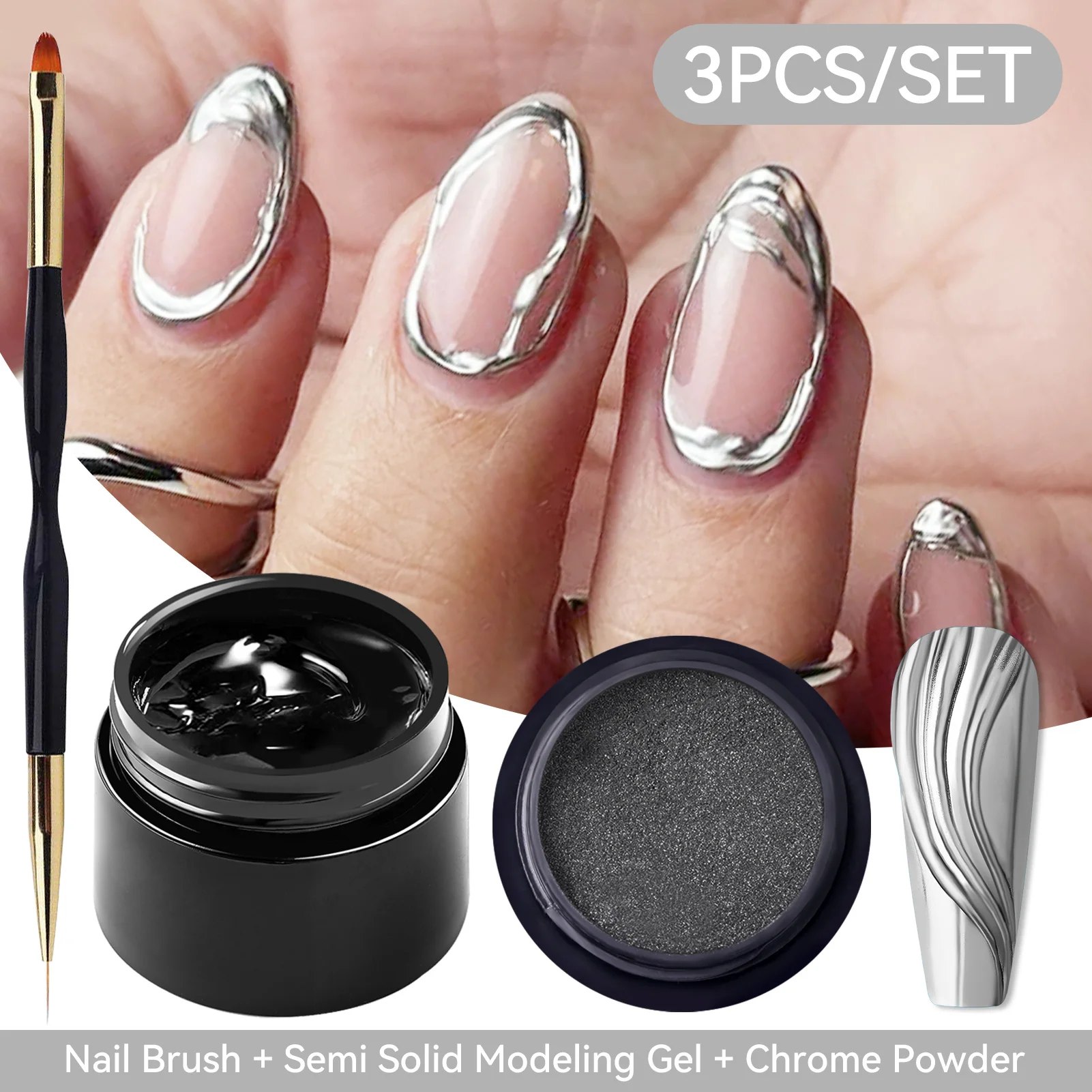 BORN PRETTY 5g poudre métallique magique Gel de modélisation 5D solide Transparent Gel de sculpture Nail Art colle gaufrage sculpture ongles