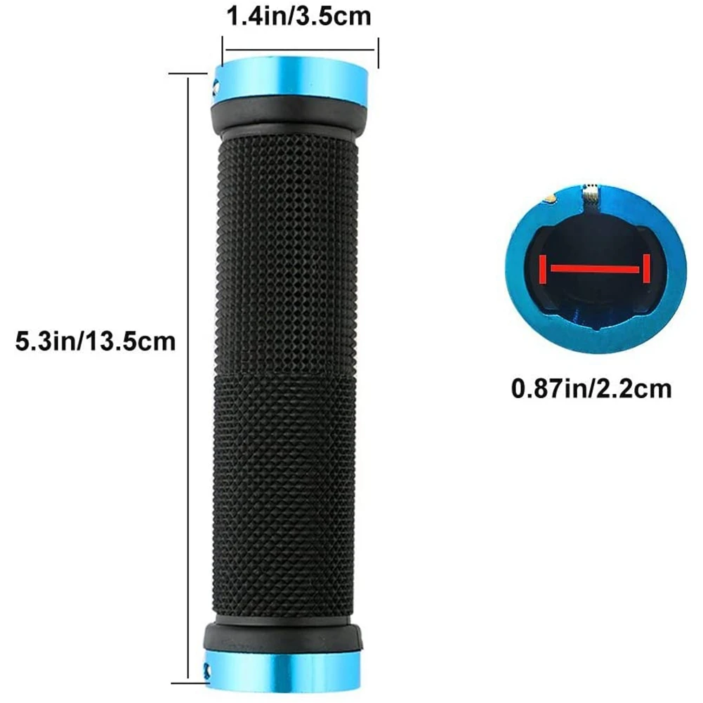 Bike Handle Grips, Aluminium Double Lock Bicycle Grips, Mountain Bike Handlebar Rubber Bicycle Handle Protector -BlueJAS