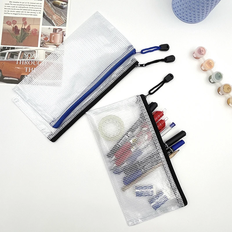 16/8/6/1/pcs White Mesh Zipper Pouches with Black Zippers - Waterproof Organizer Bags for School, Office, Travel, and Games, Zip view 6