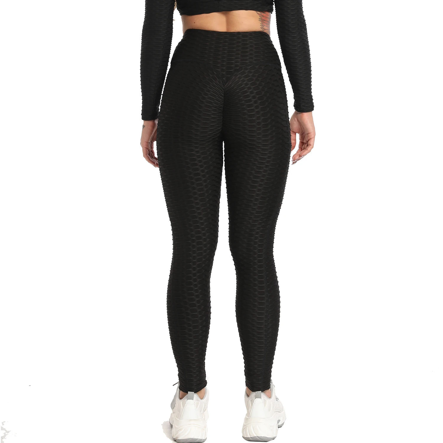 Texture Leggings with Pockets Women's High Waist Yoga Workout Tights Scrunch Butt Push Up Trousers Gym Anti-Cellulite Tracksuit