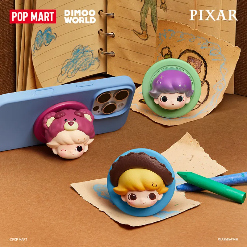 Pop Mart Dimoo World Pixar Collaboration Series Magnetic Phone Holder Blind Box Magnetic Stand For Desktop Home Decor Figurine