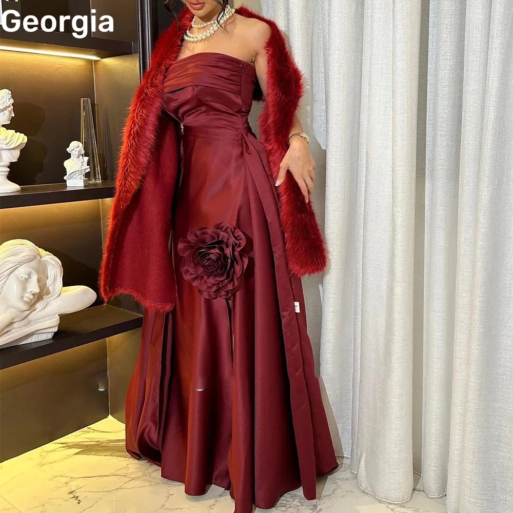 

Customized Evening Dresses A-Line Strapless Floor-Length Wedding Dress Flowers Zipper Up Sleeveless Luxury Evening Dresses 2025