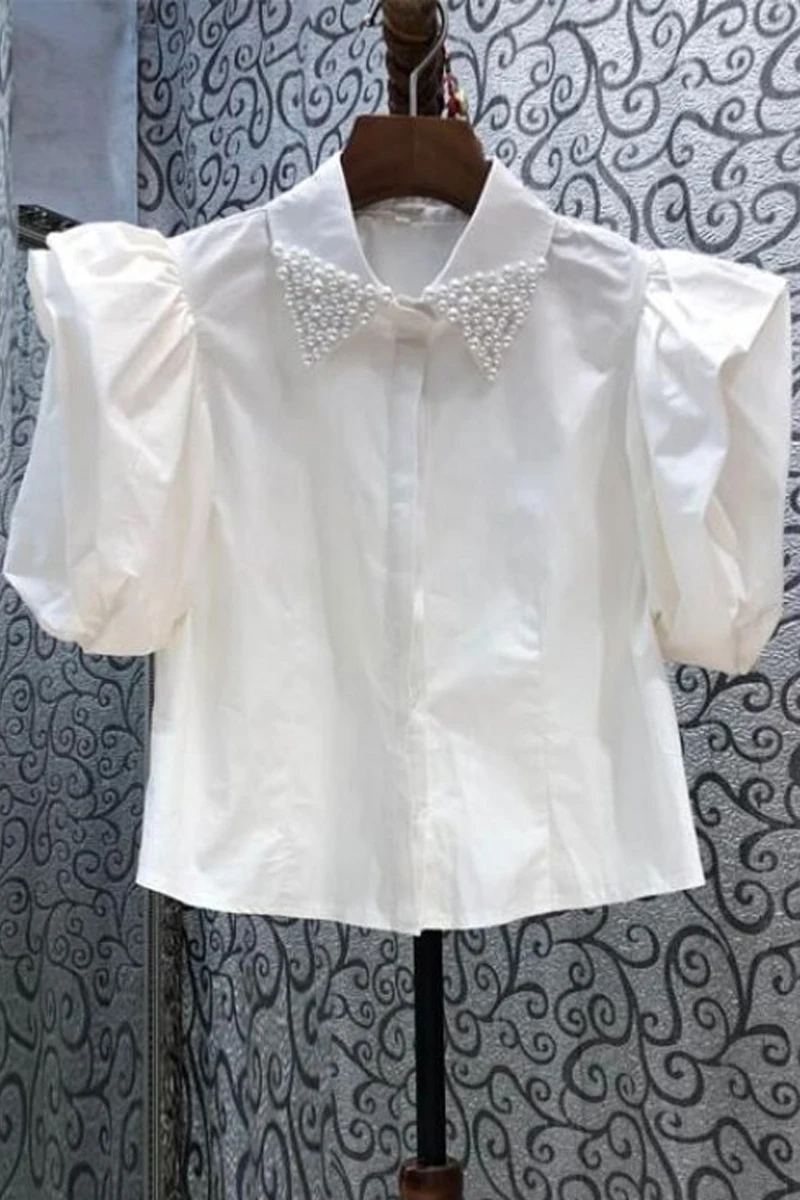 Neploe Chic Vintage Blouses Femme French Beaded Lapel Puff Sleeve Shirt 2024 Summer New Design Versatile Slim Fashion Blusas
