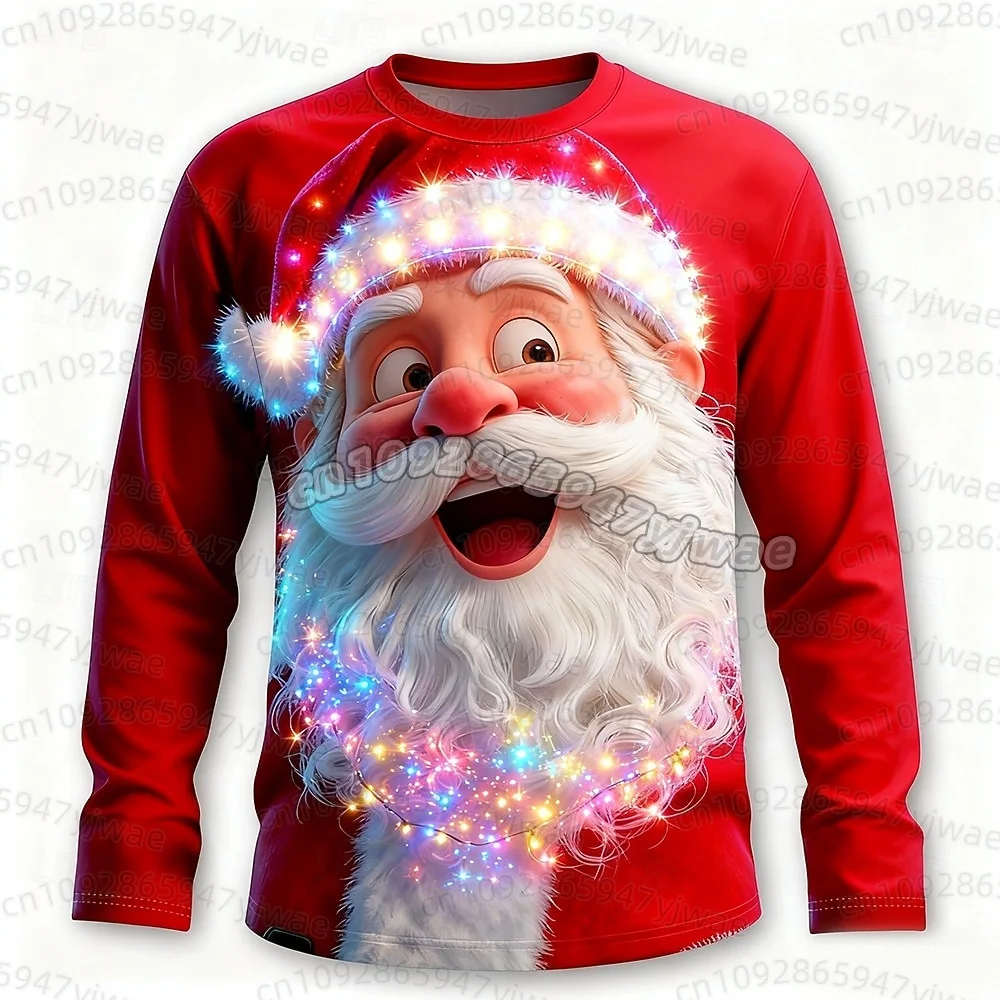 2026 Weihnachts-T-Shirts für Männer mit Weihnachtsmann-Print, Langarm-T-Shirt mit Rundhalsausschnitt, Trendige Streetwear für Weihnachtsfeiern, Herbst-T-Shirt für Männer und Frauen – Detail 10