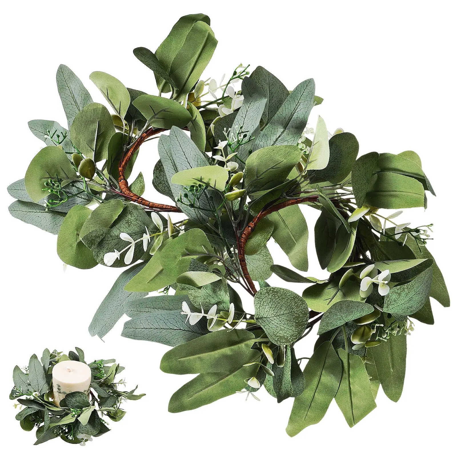 

2 Pcs Simulated Eucalyptus Wreath C le Rings Realistic Decor Household C le Rings Wreaths Festive Table Centerpieces