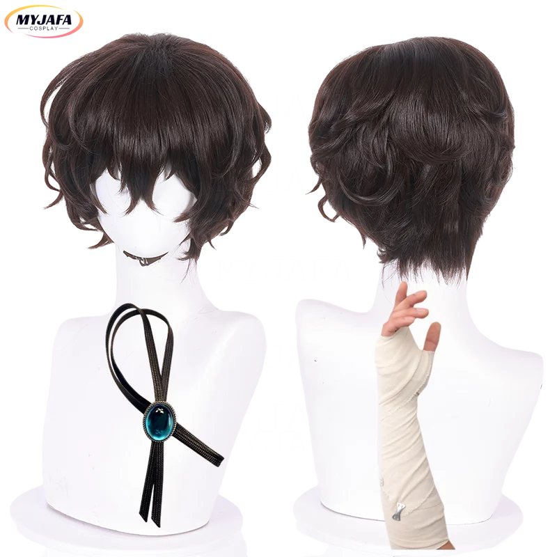 High Quality Dazai Osamu Cosplay Wig Anime Cosplay Short Brown Heat Resistant Synthetic Hair Wigs + Wig Cap
