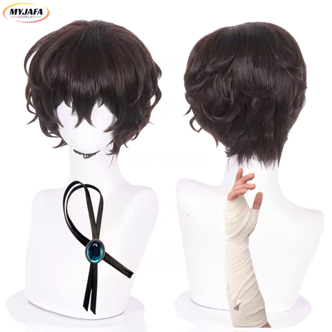 High Quality Dazai Osamu Cosplay Wig Anime Cosplay Short Brown Heat Resistant Synthetic Hair Wigs + Wig Cap