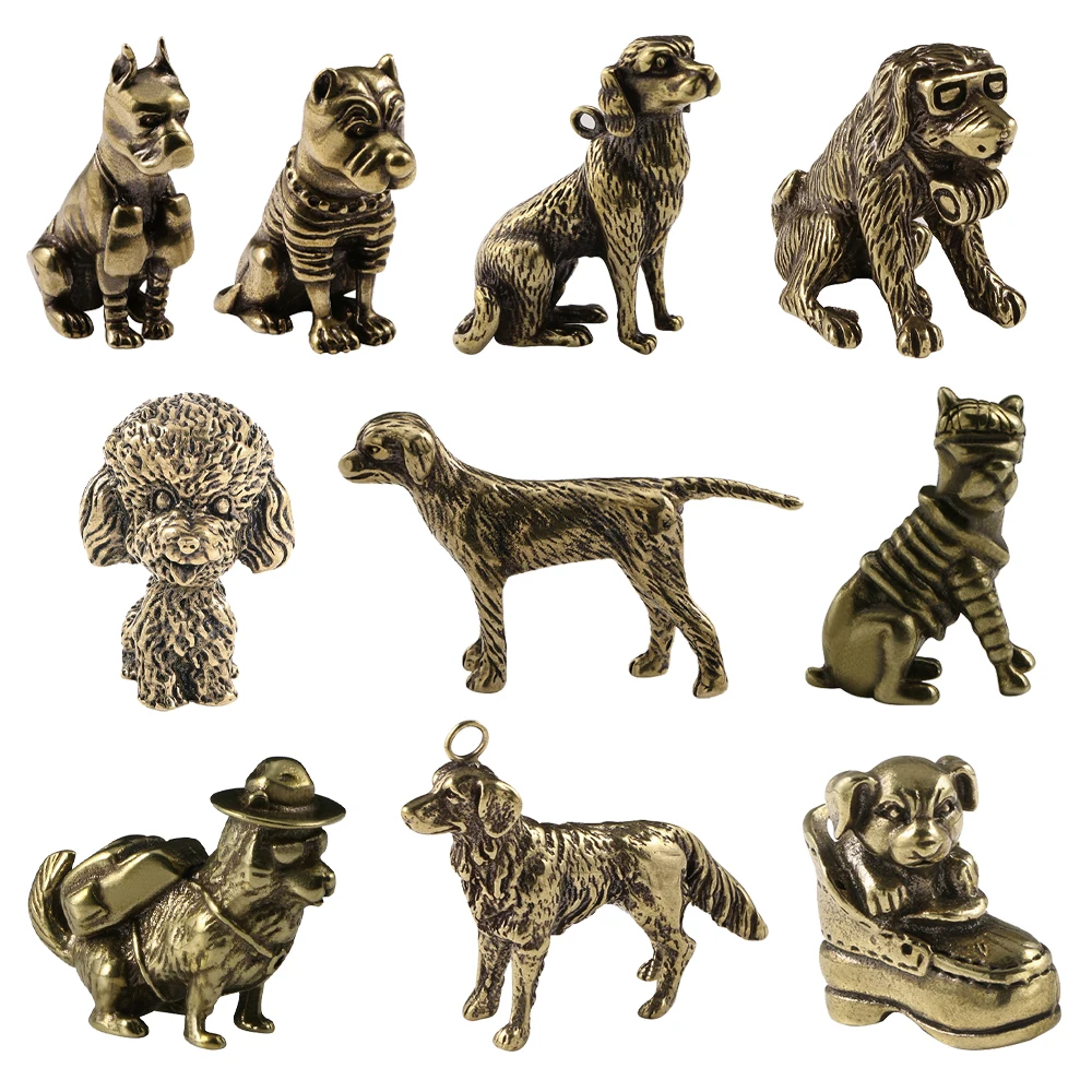 Cute Pet Dog Brass Figurines Labrador Poodle Shiba Inu Doberman Akita Dog Shar Pei Animal Desk Decoration Home Decor Gift