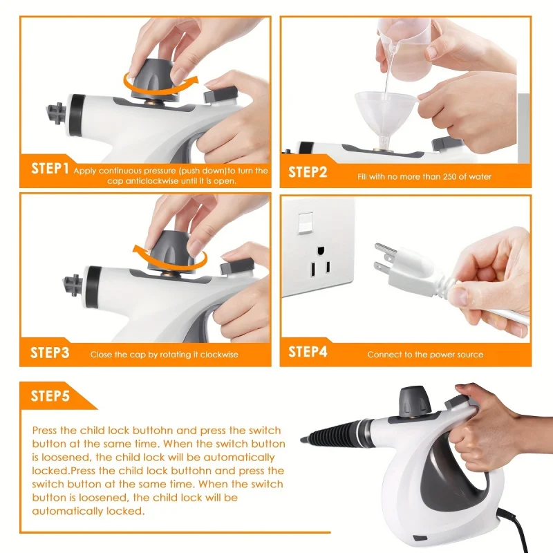 12-PCS Hattyroom Deluxe Handheld Pressurized Steam Cleaner - Multi-Surface Steamer for Home, Car, Floor, and Furniture