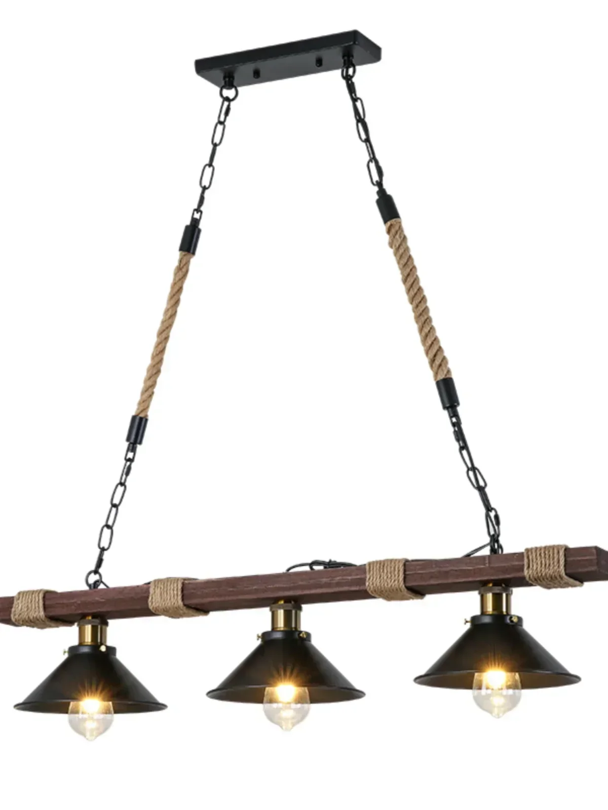 

3 Heads Retro Long Solid Wood Chandeliers Industrial Style Hemp Rope Nostalgic Restaurant Lights Kitchen Cafe Bar Pendant Lamp