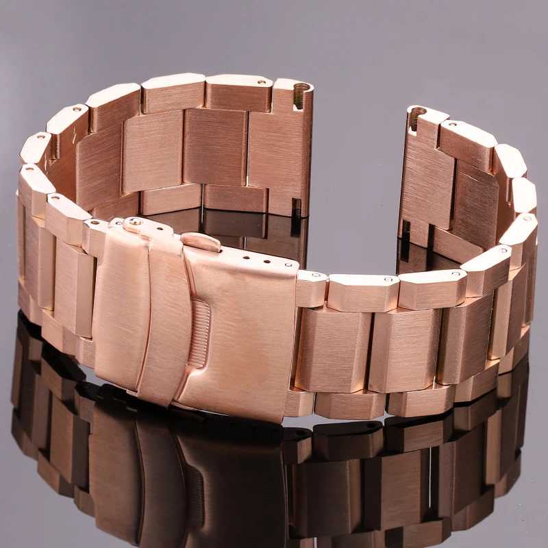 Solid Stainless Steel Brushed Watch Strap with Safety Clasp 18mm 20mm 22mm 24mm Available in Black Silver Unisex Watch Band