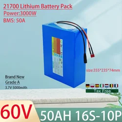 60V 50Ah 21700 16S10P Lithium Ion Battery Pack 3000W Power Tool Batteries Outdoor Backup Batteries With 50A BMS+67.2V 5A charger