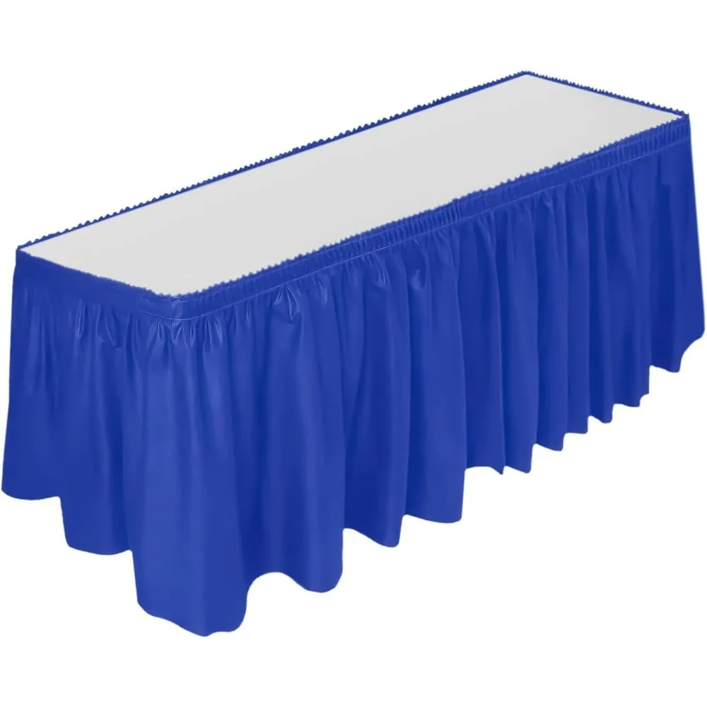 Royal Blue Plastic Table Skirt Disposable and Reusable Rectangular Tablecloth 29 Inches x 14 Feet BPA Free 1 Pack