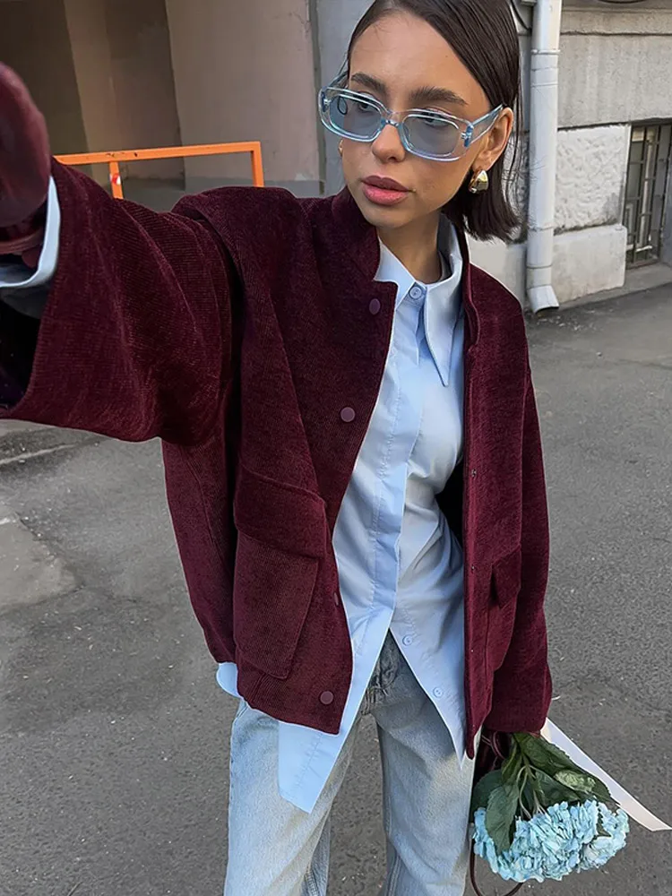 سترة قصيرة غير رسمية للنساء بياقة أنيقة عصرية وسترات فضفاضة واحدة الصدر للخريف ملابس خارجية للتنقل اليومي في الشارع #1