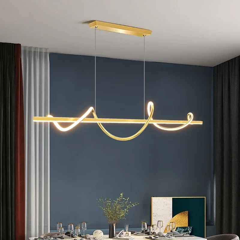 Lámpara colgante de onda dorada moderna para comedor, accesorio de iluminación de araña en espiral para Cocina