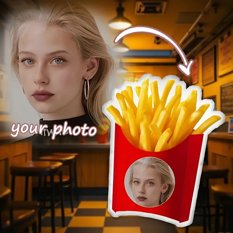 Funny French Fries Pillow Customization, Digital Printing Design, Personalized Design, Face And Body Combined, Suitable for Home