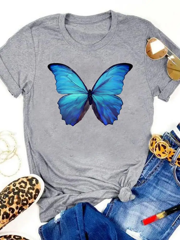 

Summer T-shirts Cartoon Shirt Female Short Sleeve Print Cartoon Butterfly Trend Women Clothing Fashion T Top Graphic Tee